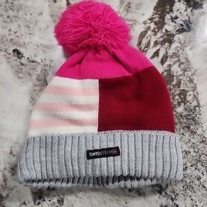 Swiss Tech Kids Beanie with Pink Pom Pom
